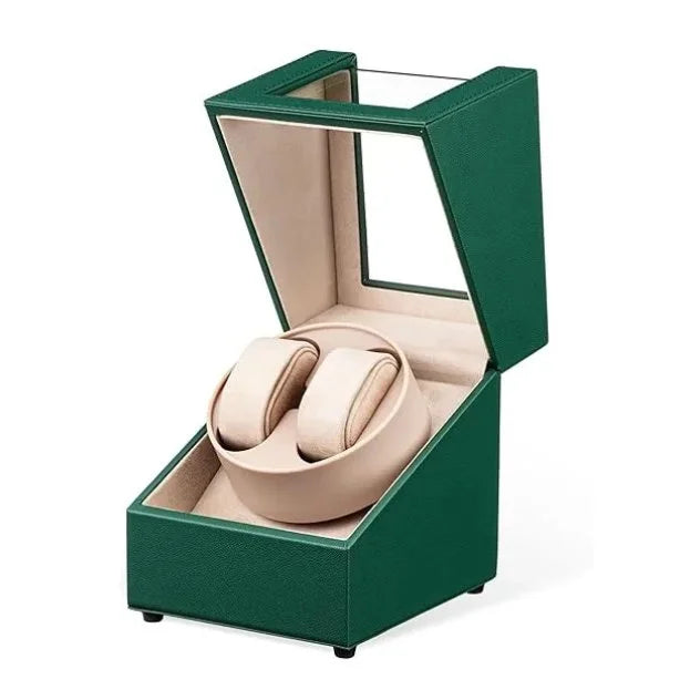 2-Slot Automatic Watch Winder Watch Box US Green Leather