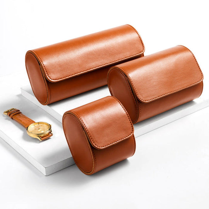 3 Slot Watch Roll - Tan Leather Travel Case for Timepieces