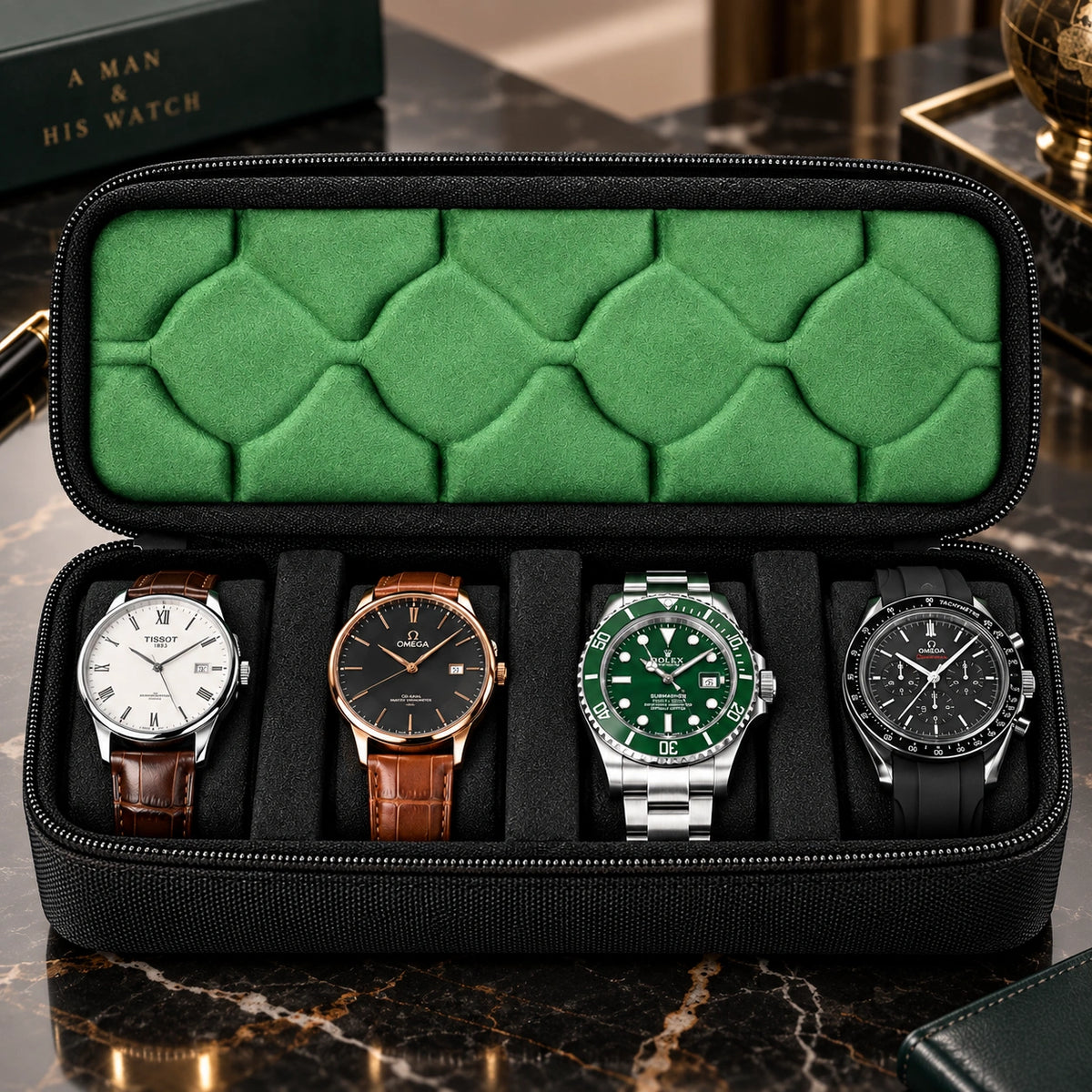 4 Slot Watch Travel Case - Hard Storage Box with Foam Insert