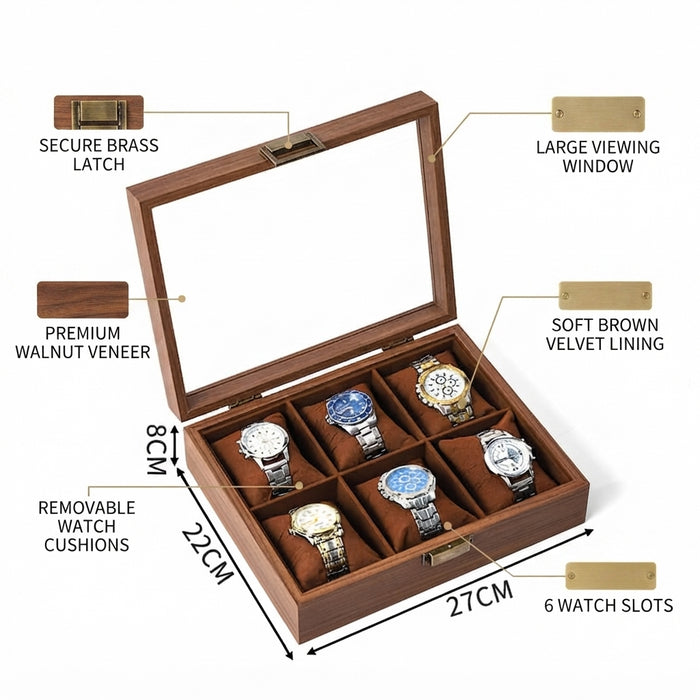 6-Slot Watch Box/Case US Wood Gift Set Kit