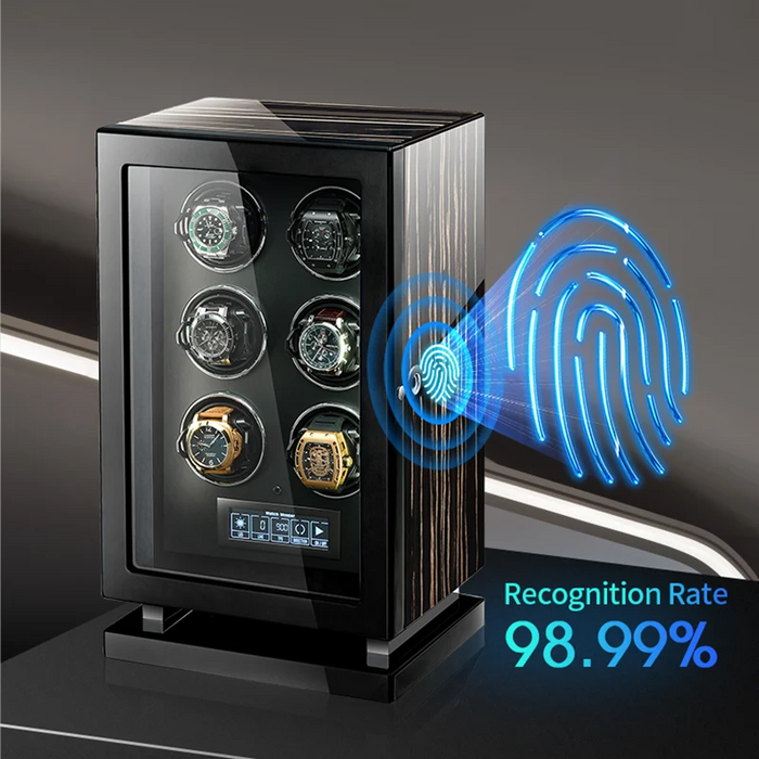 6-Slot Automatic Watch Winder Watch Box US Ebony Wood Glass Lid
