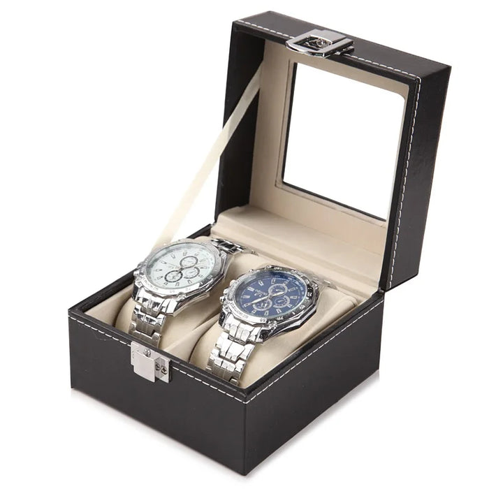 Watch Box US Black Leather Glass Lid Collection Assortment
