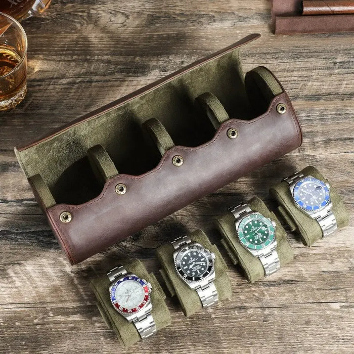 Premium Vintage Genuine Leather Watch Roll – Multi-Slot Travel Organizer & Display Case