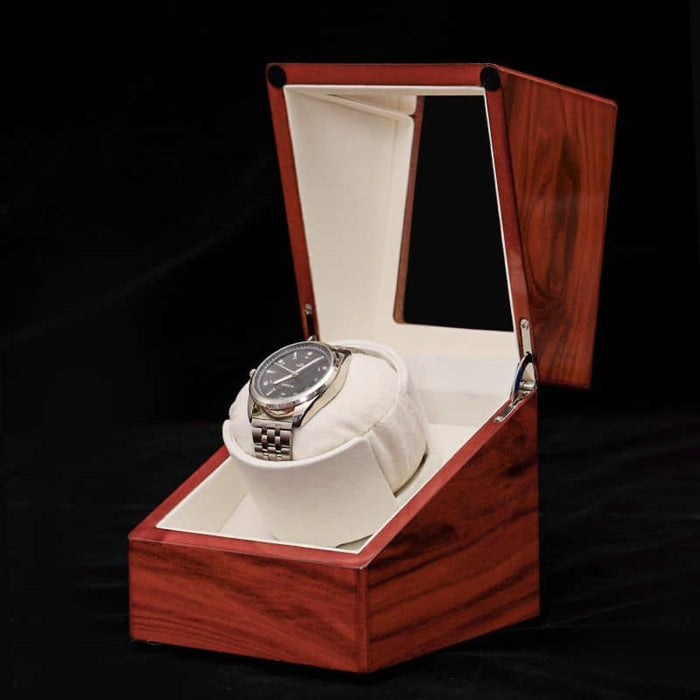 1-Slot Mahogany Wood Watch Box, Glass Window Lid, Velvet Cushion