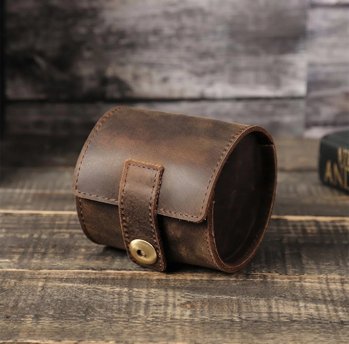 Watch Roll - Vintage Leather Travel Case & Timepiece Pouch