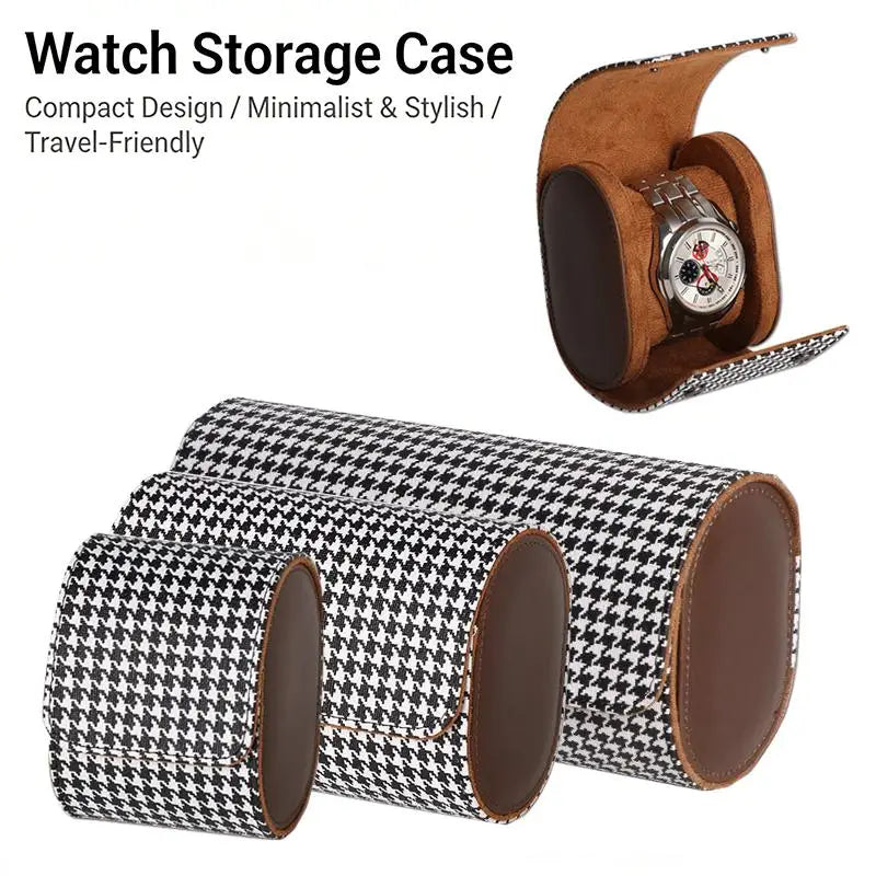Watch Storage Case - Houndstooth Travel Watch Roll & Organizer