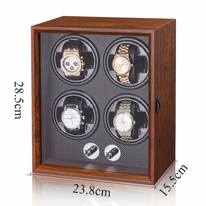 Multi-Slot Automatic Watch Winder Watch Box US Walnut Wood Glass Lid