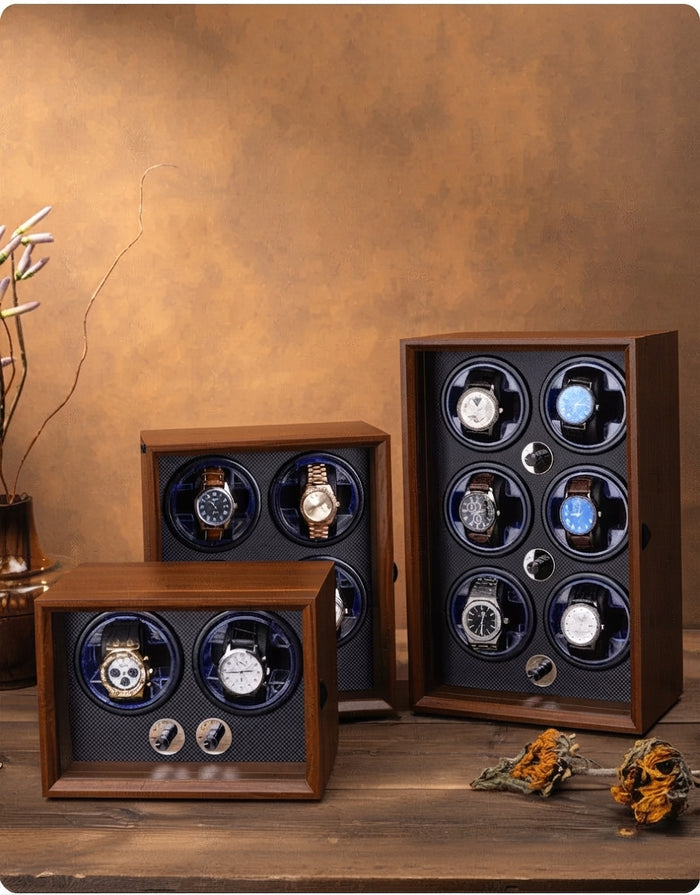 Multi-Slot Automatic Watch Winder Watch Box US Walnut Wood Glass Lid