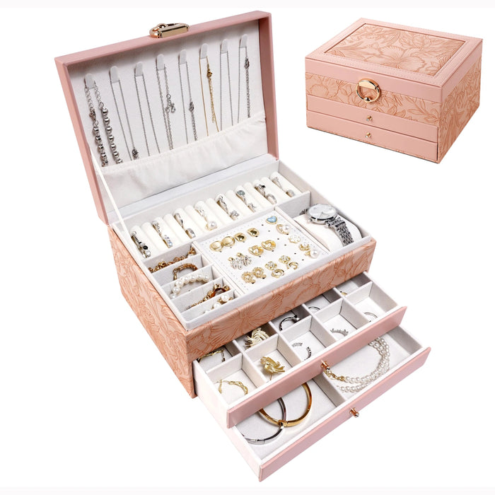 Watch Box/Case US Pink Floral Multi-Tier Jewelry Organizer - Pink