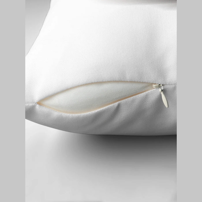 Close-up of hidden zip on white watch print throw pillow