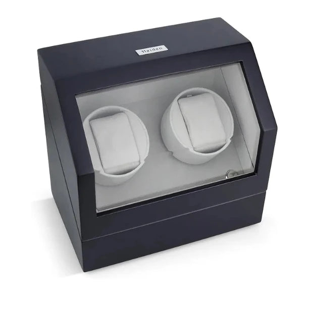 2-Slot Automatic Watch Winder Watch Box US Black Wood Glass Lid