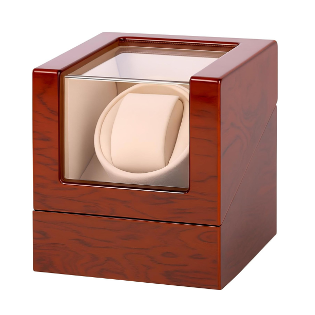 1-Slot Automatic Watch Winder Watch Box US Wooden Glass Lid