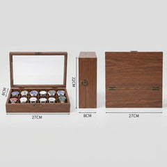 12-Slot Watch Box/Case US Walnut Wood Glass Lid