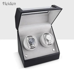 2-Slot Automatic Watch Winder Watch Box US Black Wood Glass Lid