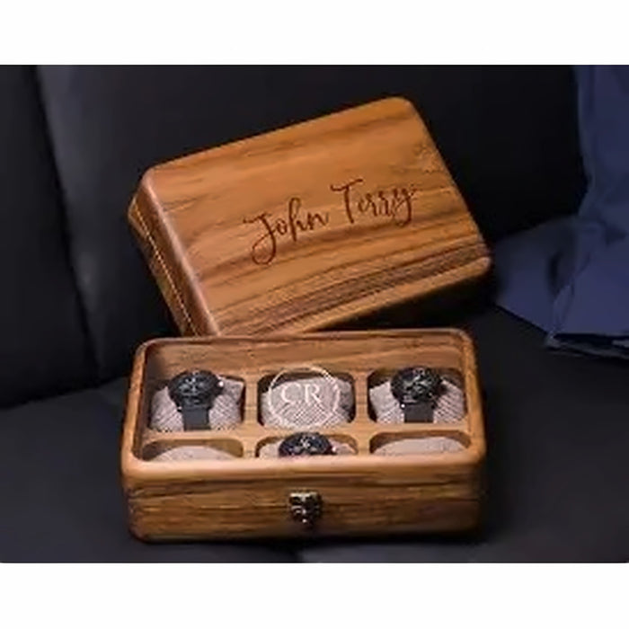 2 slot personalized walnut watch travel case