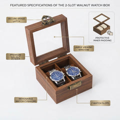 2-Slot Watch Box US Wood Glass Lid