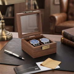 2-Slot Watch Box US Wood Glass Lid