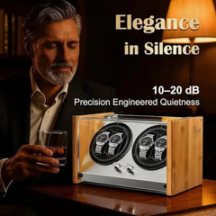 4-Slot Automatic Watch Winder Watch Box US Natural Bamboo