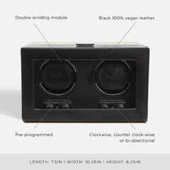 2-Slot Automatic Watch Winder Watch Box US Black Leather Glass Lid