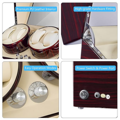 4-Slot Automatic Watch Winder Watch Box US Cherry Wood Glass Lid