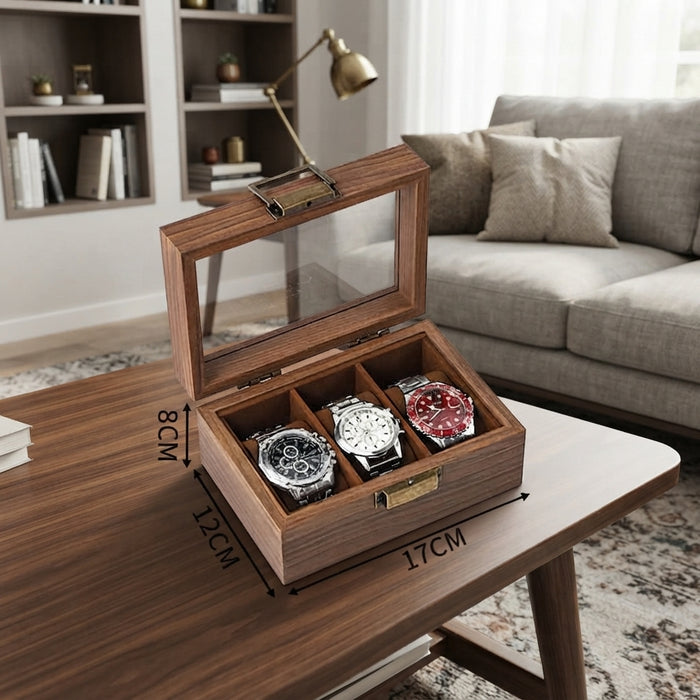 3-Slot Watch Box US Wood Glass Lid