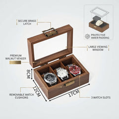 3-Slot Watch Box US Wood Glass Lid