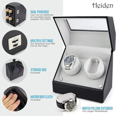 2-Slot Automatic Watch Winder Watch Box US Black Wood Glass Lid