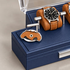 4-Slot Watch Case US Blue Stand with Storage Drawer