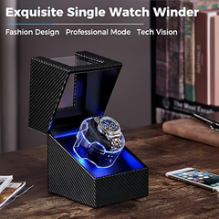 1-Slot Automatic Watch Winder Watch Box US Carbon Fiber Glass Lid