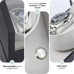 2-Slot Automatic Watch Winder Watch Box US Black Wood Glass Lid