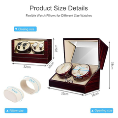 4-Slot Automatic Watch Winder Watch Box US Cherry Wood Glass Lid