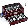 12-Slot Watch Box US Mahogany Wood Glass Lid Drawer