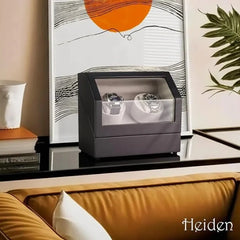 2-Slot Automatic Watch Winder Watch Box US Black Wood Glass Lid