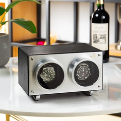 2-Slot Automatic Watch Winder Watch Box US Aluminum Glass Lid