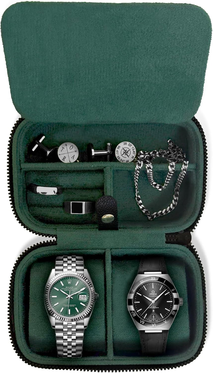 Luxury Watch Travel Case for Men High End Portable 2-Slot Watch Holder, Premium Watch Box for Men, Jewelry Storage O...