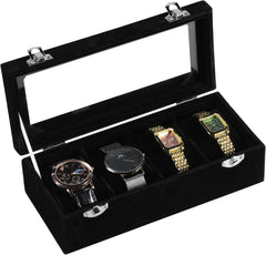 Premium 4-slot watch display box with Glass Lid & Lockable Storage