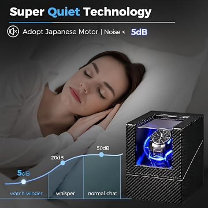 1-Slot Automatic Watch Winder Watch Box US Carbon Fiber Glass Lid