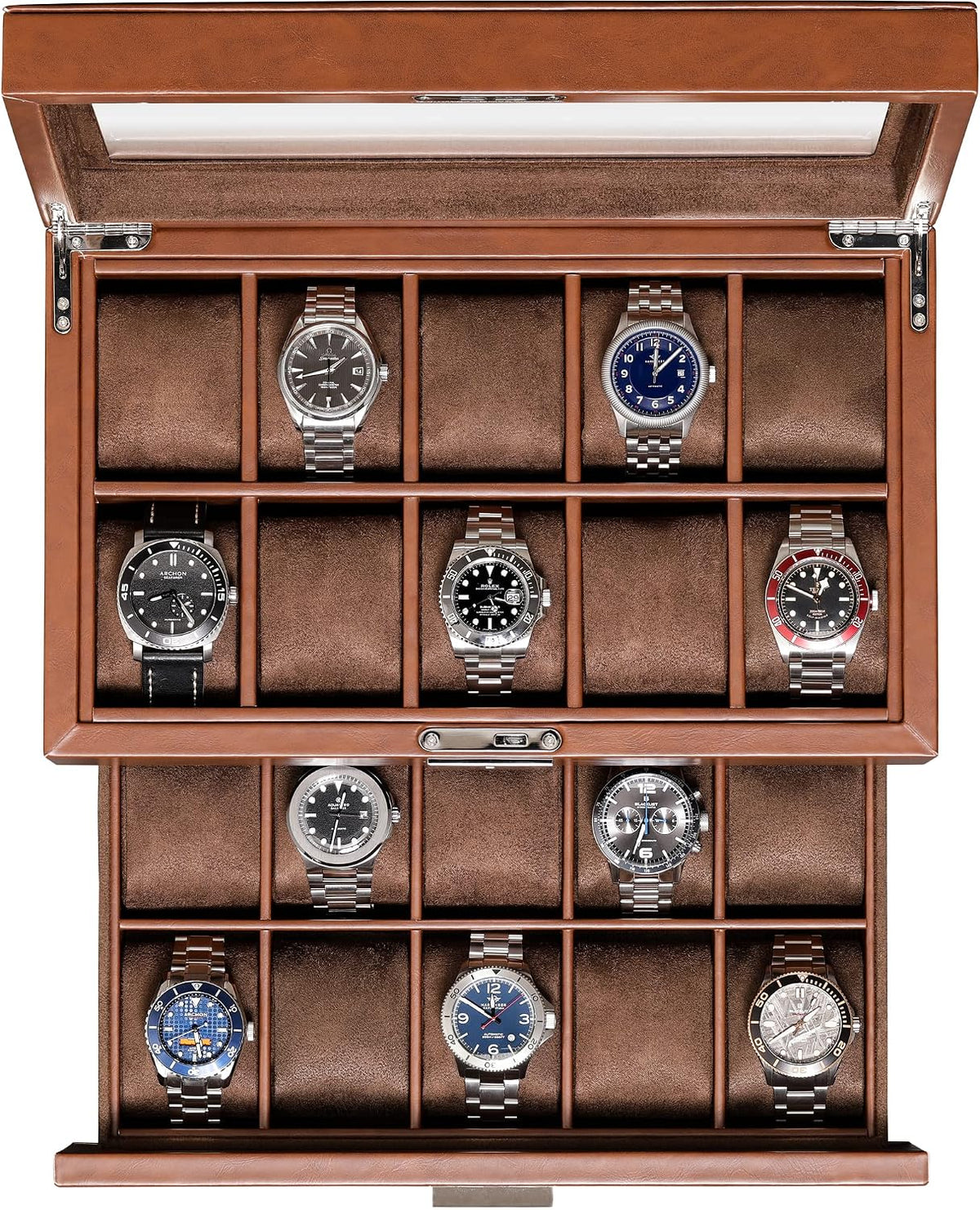 Premium 20 Slot Leather Watch Box – Luxury Locking Jewelry Display Organizer & Case