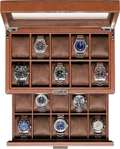 Premium 20 Slot Leather Watch Box – Luxury Locking Jewelry Display Organizer & Case