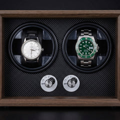 2-Slot Automatic Watch Winder Watch Box US Walnut Wood Glass Lid