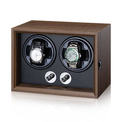 2-Slot Automatic Watch Winder Watch Box US Walnut Wood Glass Lid