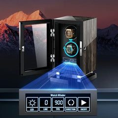 6-Slot Automatic Watch Winder Watch Box US Ebony Wood Glass Lid