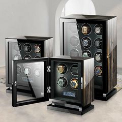 6-Slot Automatic Watch Winder Watch Box US Ebony Wood Glass Lid