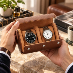 Multi Slot Watch Roll - Brown Leather Travel Case for  Timepieces