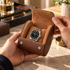 Multi Slot Watch Roll - Brown Leather Travel Case for  Timepieces
