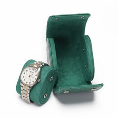 Watch Roll Travel Case - Multi-Slot Green Leather Timepiece Organizer