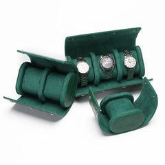Watch Roll Travel Case - Multi-Slot Green Leather Timepiece Organizer