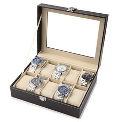 Watch Box US Black Leather Glass Lid Collection Assortment