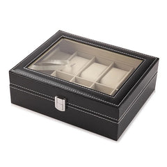 Watch Box US Black Leather Glass Lid Collection Assortment