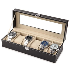 Watch Box US Black Leather Glass Lid Collection Assortment